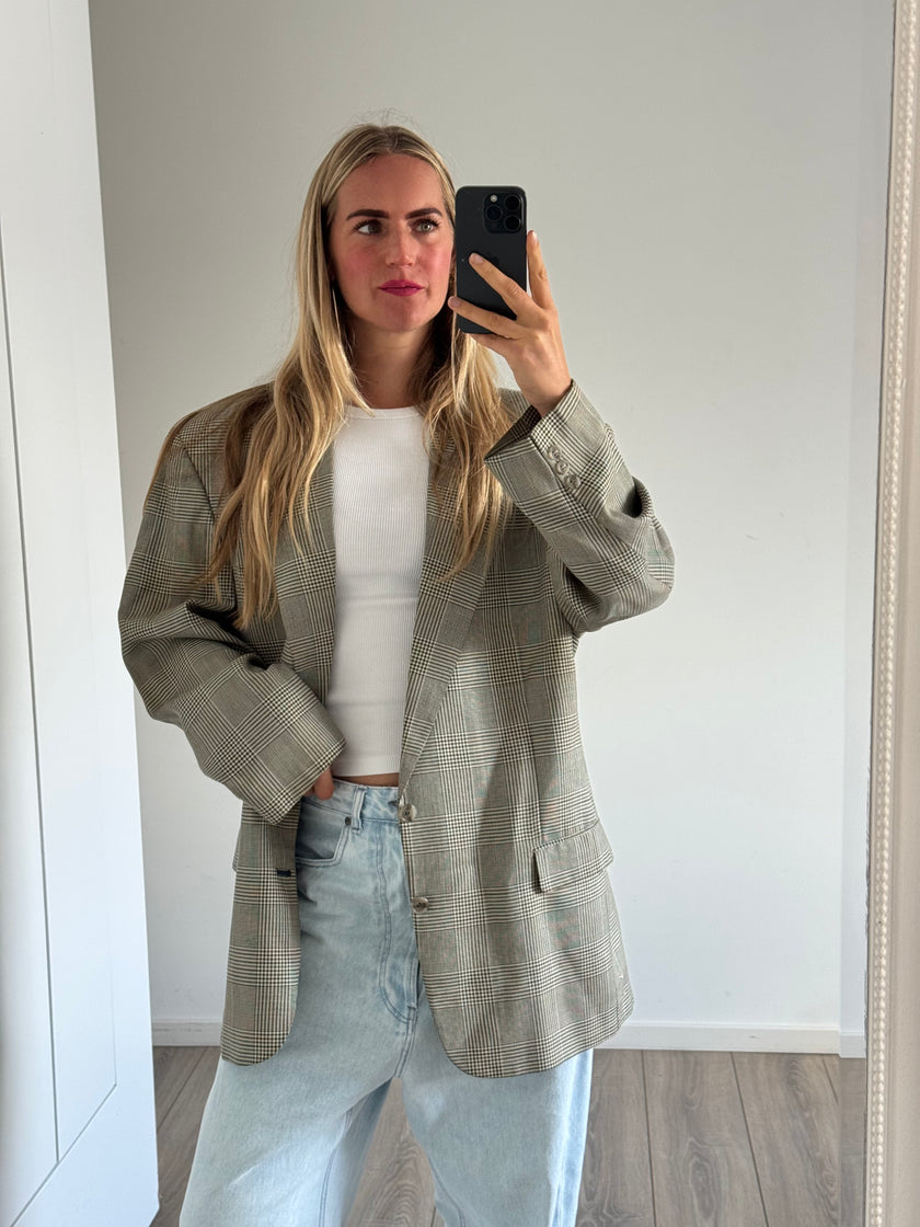 Grey Checked Grandpa Blazer