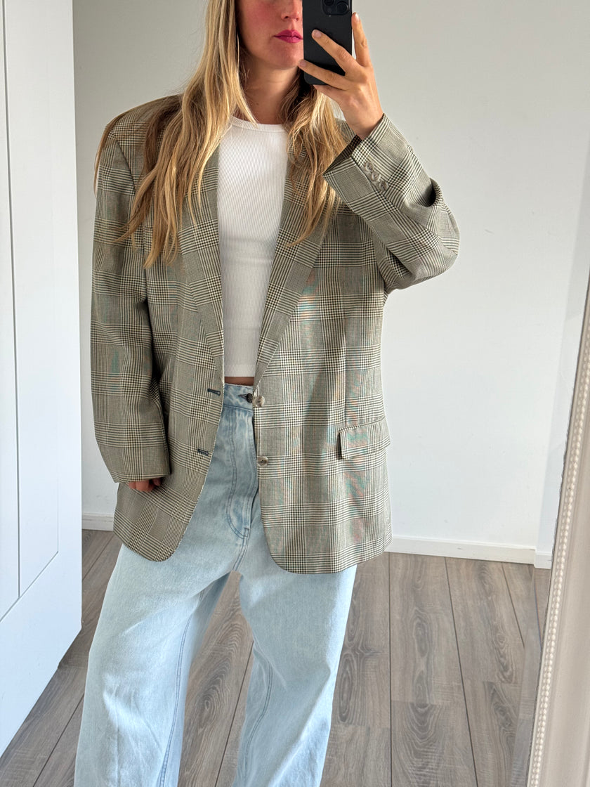 Grey Checked Grandpa Blazer
