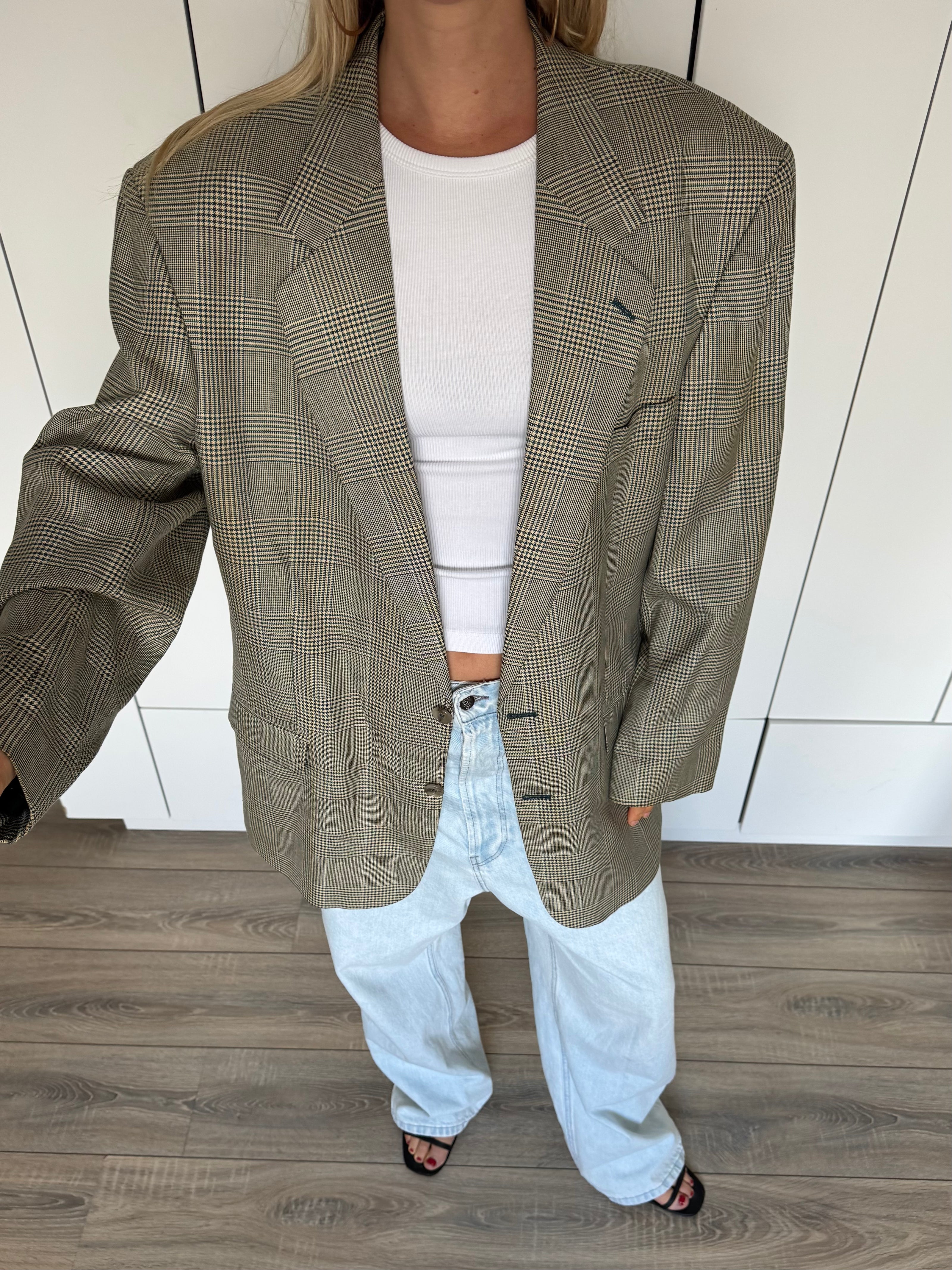 Grey Checked Grandpa Blazer