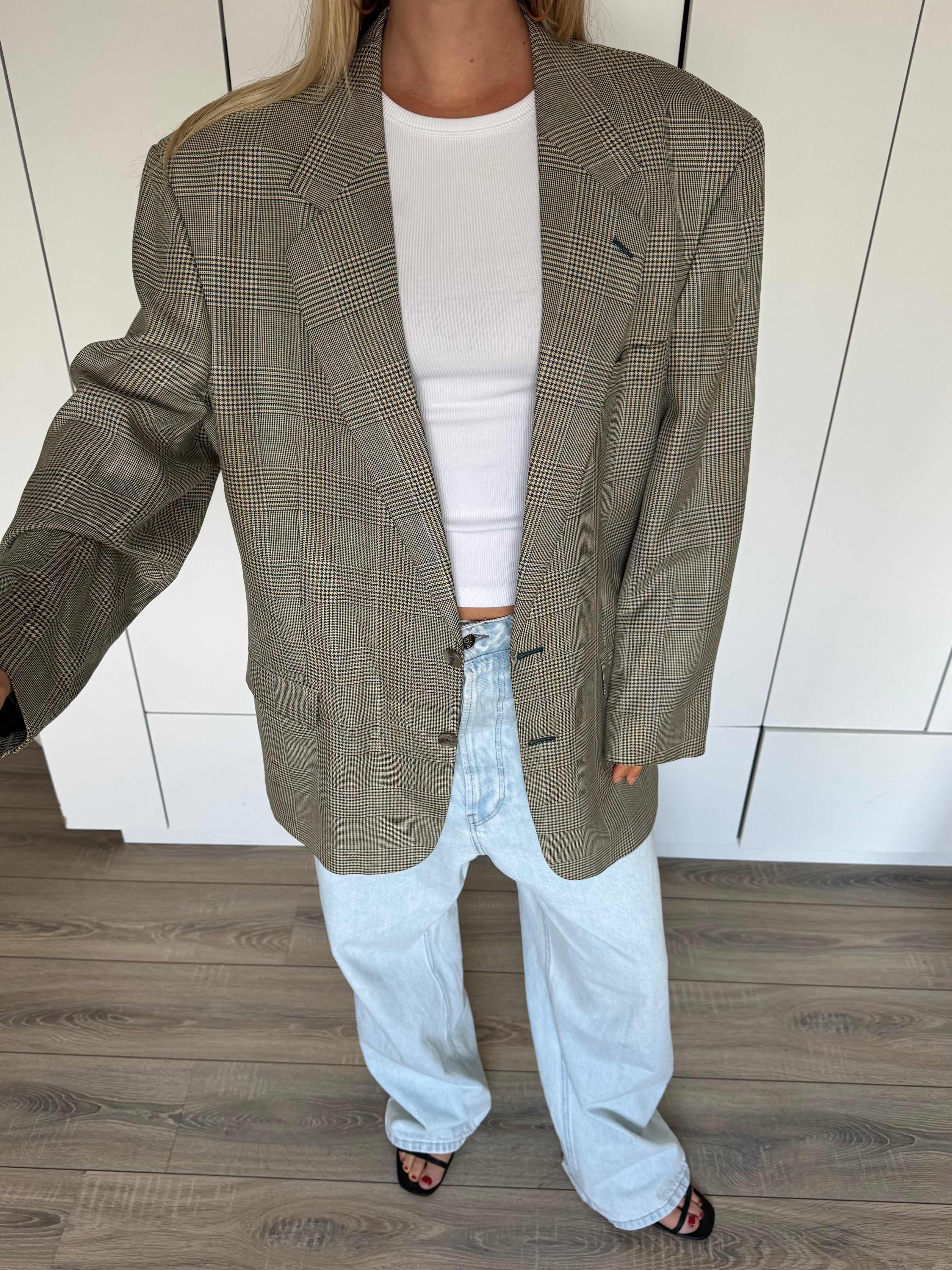 Grey Checked Grandpa Blazer