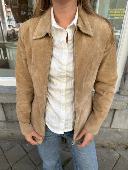 Fitted Beige Suede Vintage Jacket