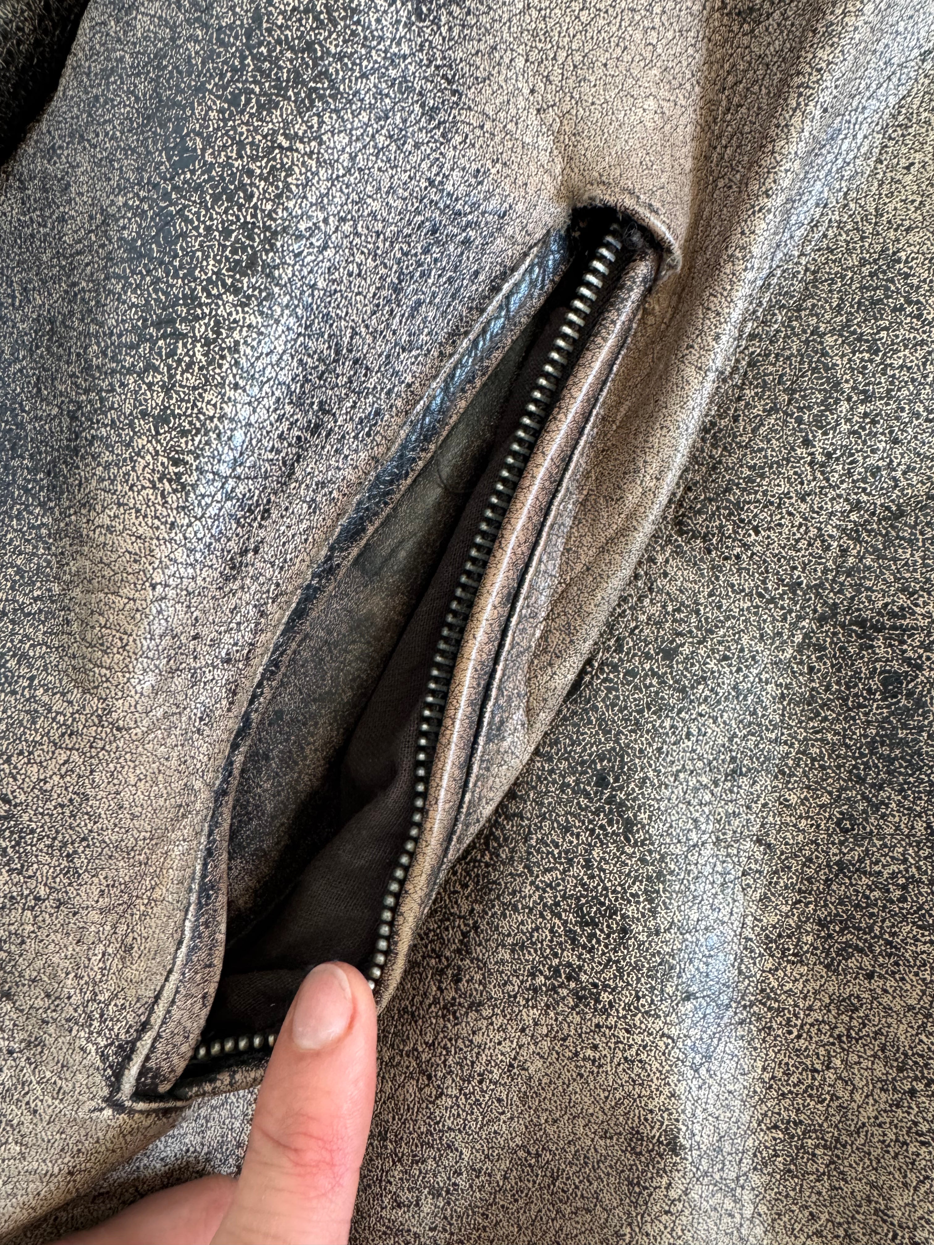 Distressed Oversized Vintage Black/Brown Leather Jacket