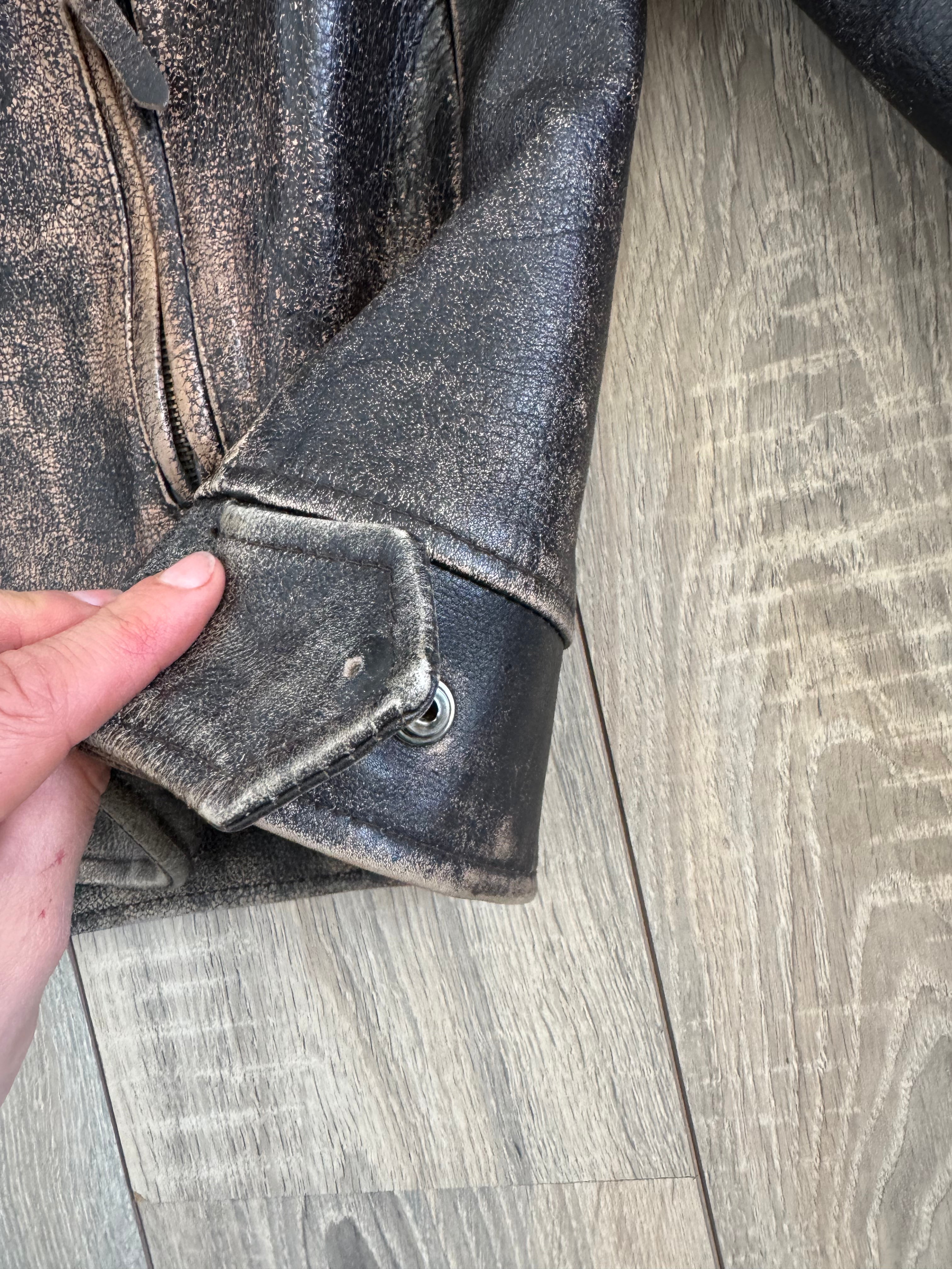 Distressed Oversized Vintage Black/Brown Leather Jacket