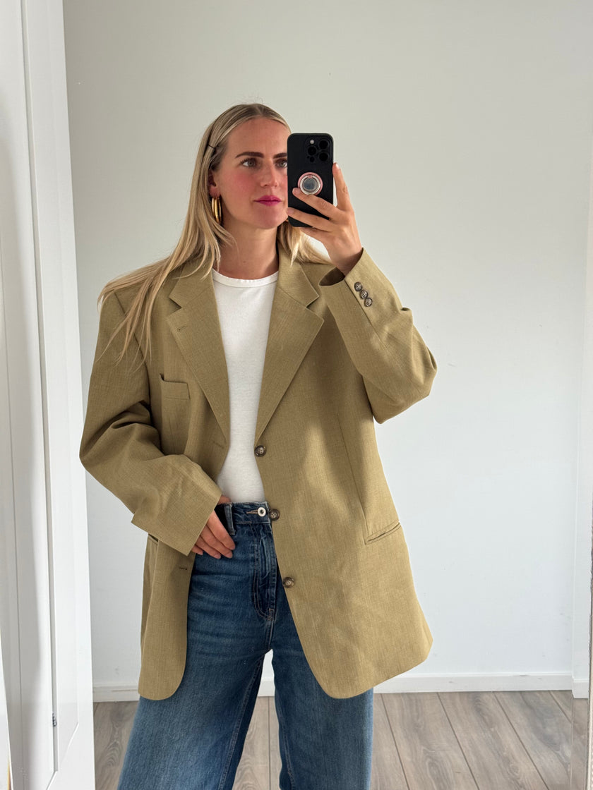 Beige Khaki Oversized Blazer
