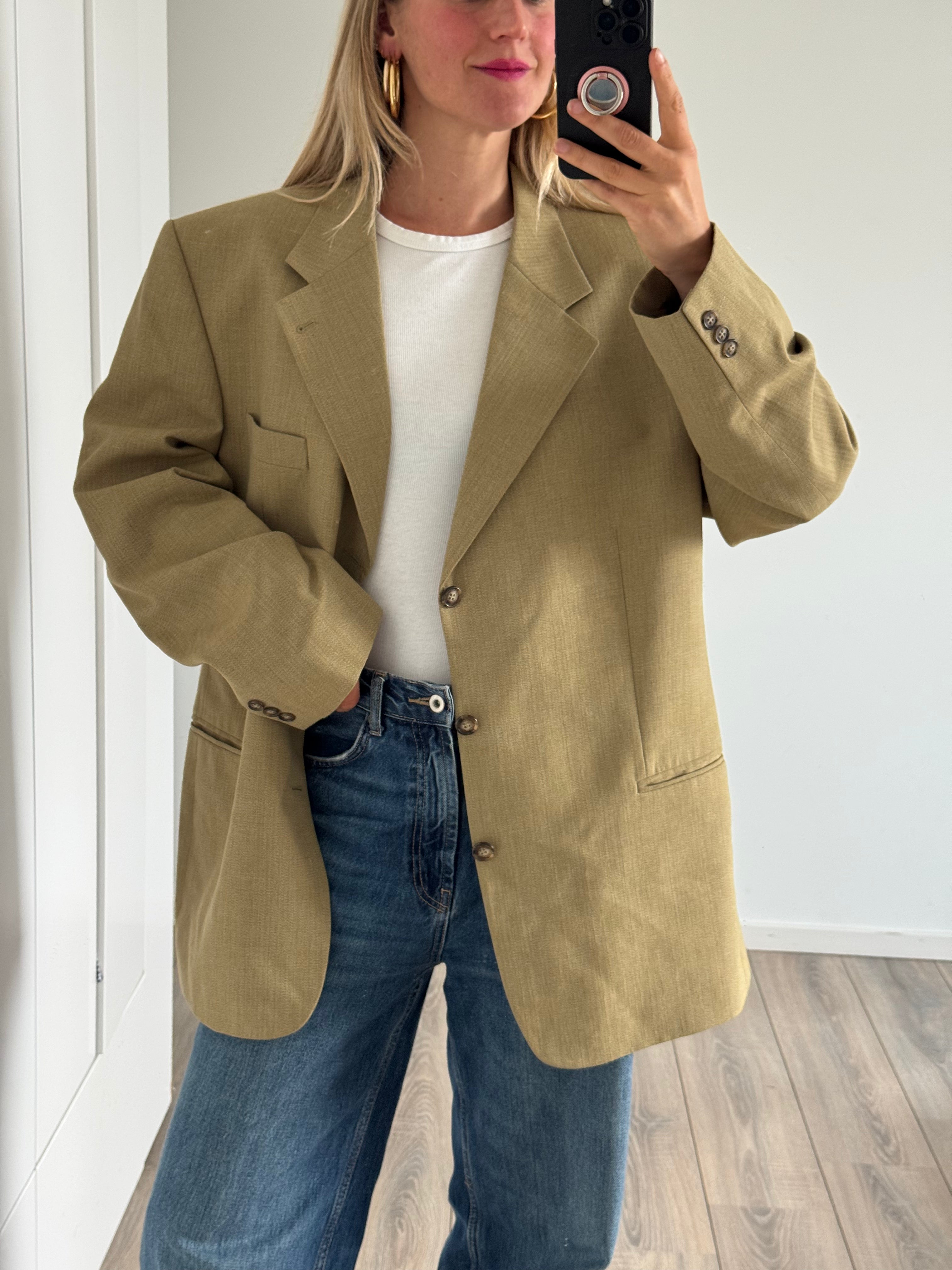 Beige Khaki Oversized Blazer