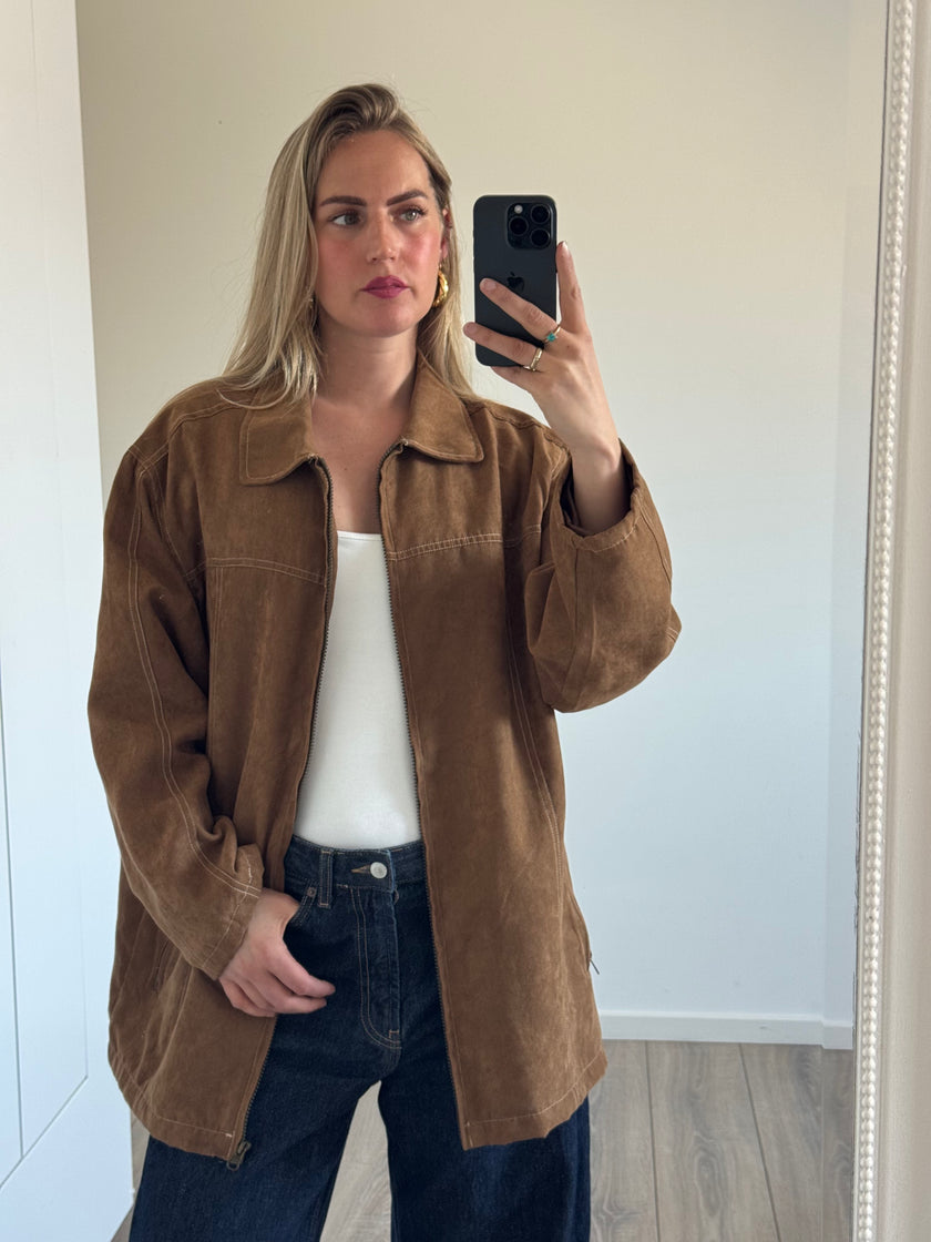 Oversized Camel Faux Suede Jacket