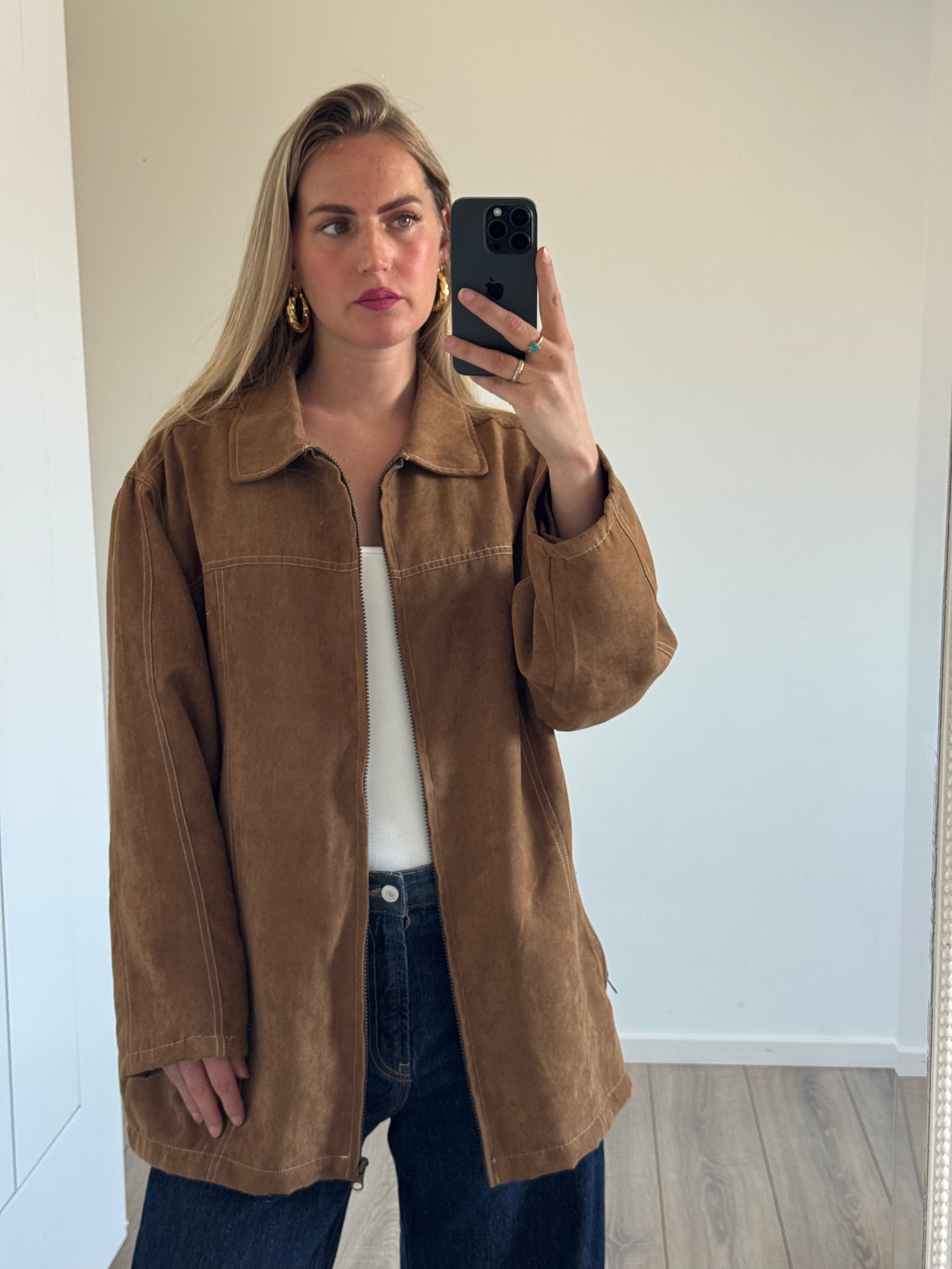 Oversized Camel Faux Suede Jacket