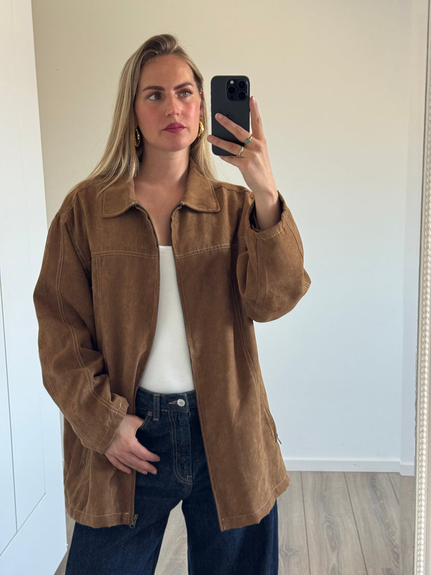 Oversized Camel Faux Suede Jacket