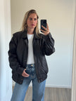 Oversized Brown Leather 90s Bomber Jacket