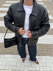 Faded/Distressed Oversized Vintage Black Leather Jacket