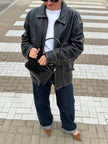Faded/Distressed Oversized Vintage Black Leather Jacket