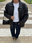 Faded/Distressed Oversized Vintage Black Leather Jacket