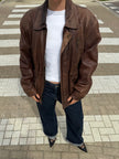 Light Brown Leather Bomber Jacket, Oversized & Vintage