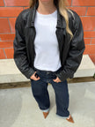 90s Black Leather Bomber Jacket – Slightly Oversized