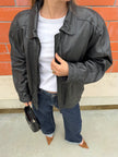 90s Black Leather Bomber Jacket – Slightly Oversized