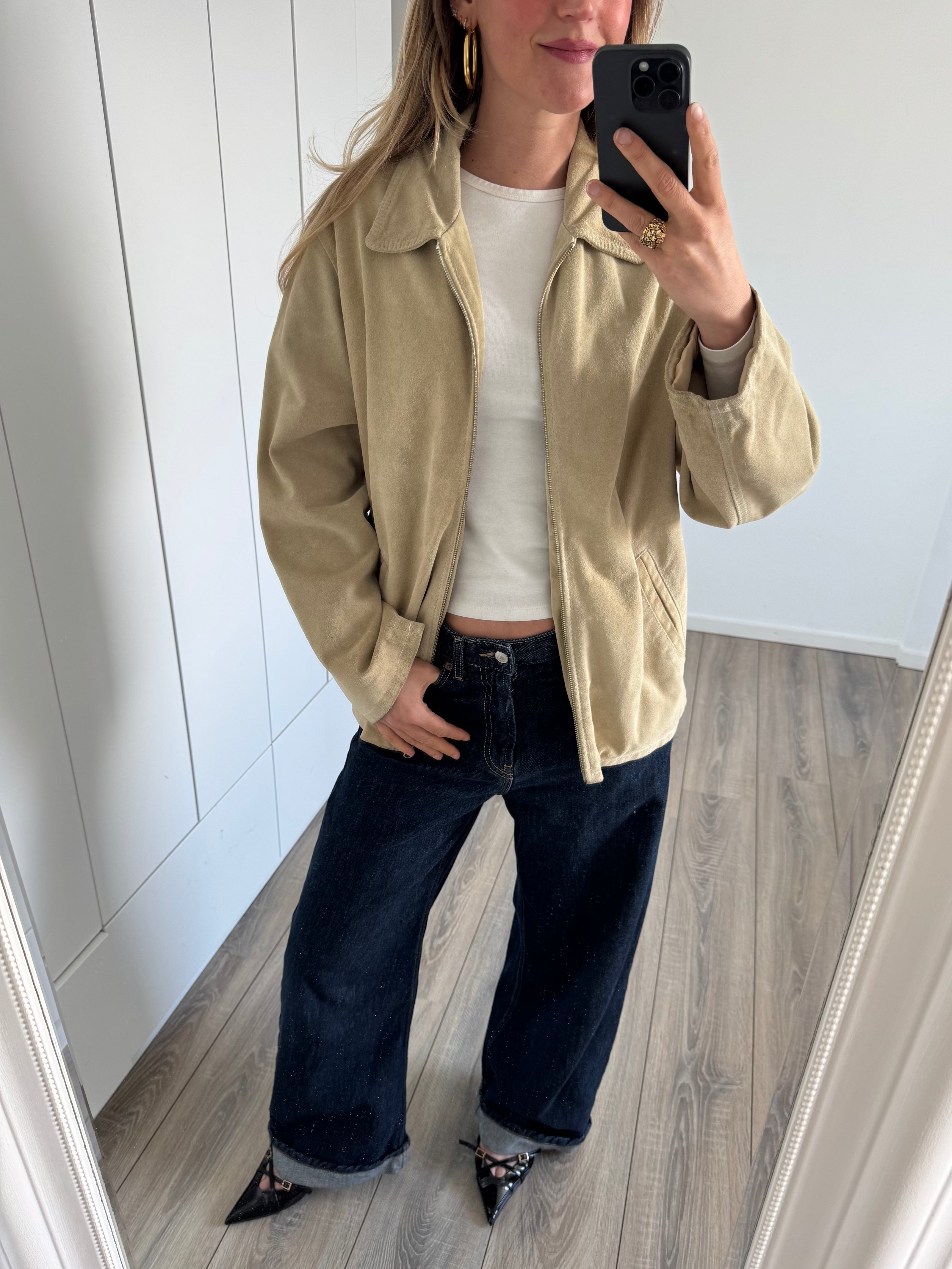 Light Beige Suede Bomberjacket
