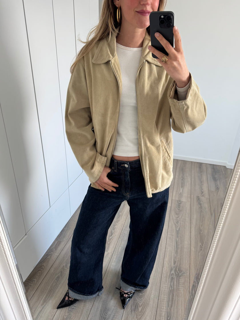 Light Beige Suede Bomberjacket