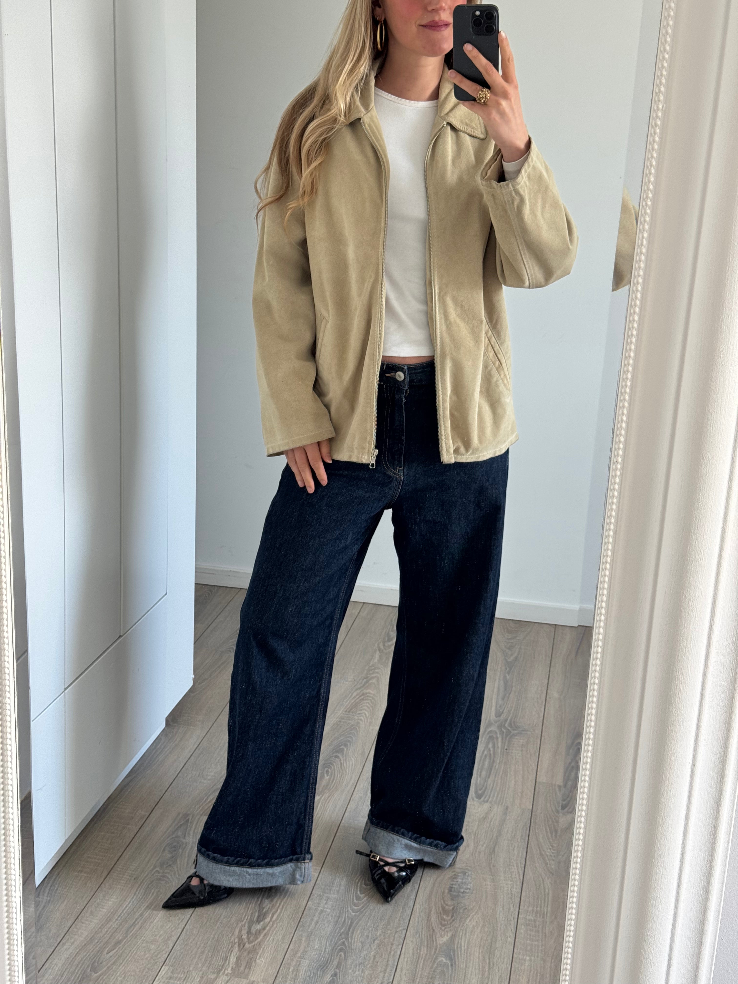 Light Beige Suede Bomberjacket