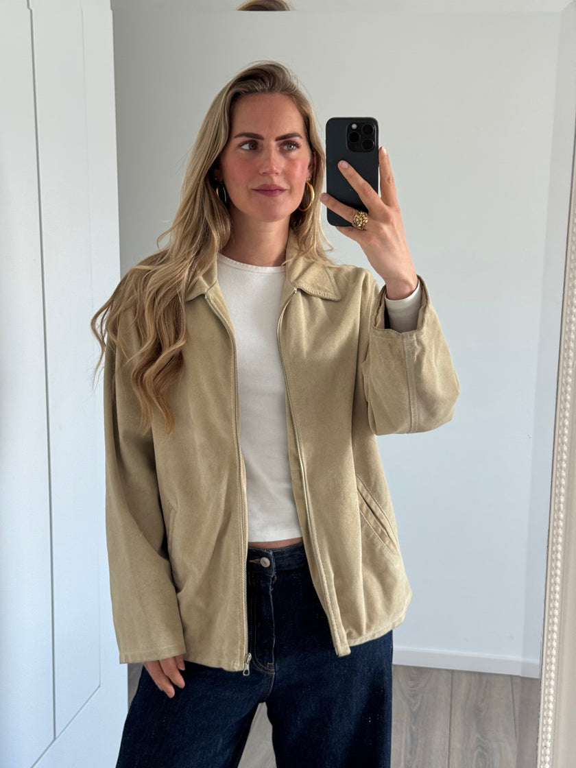 Light Beige Suede Bomberjacket