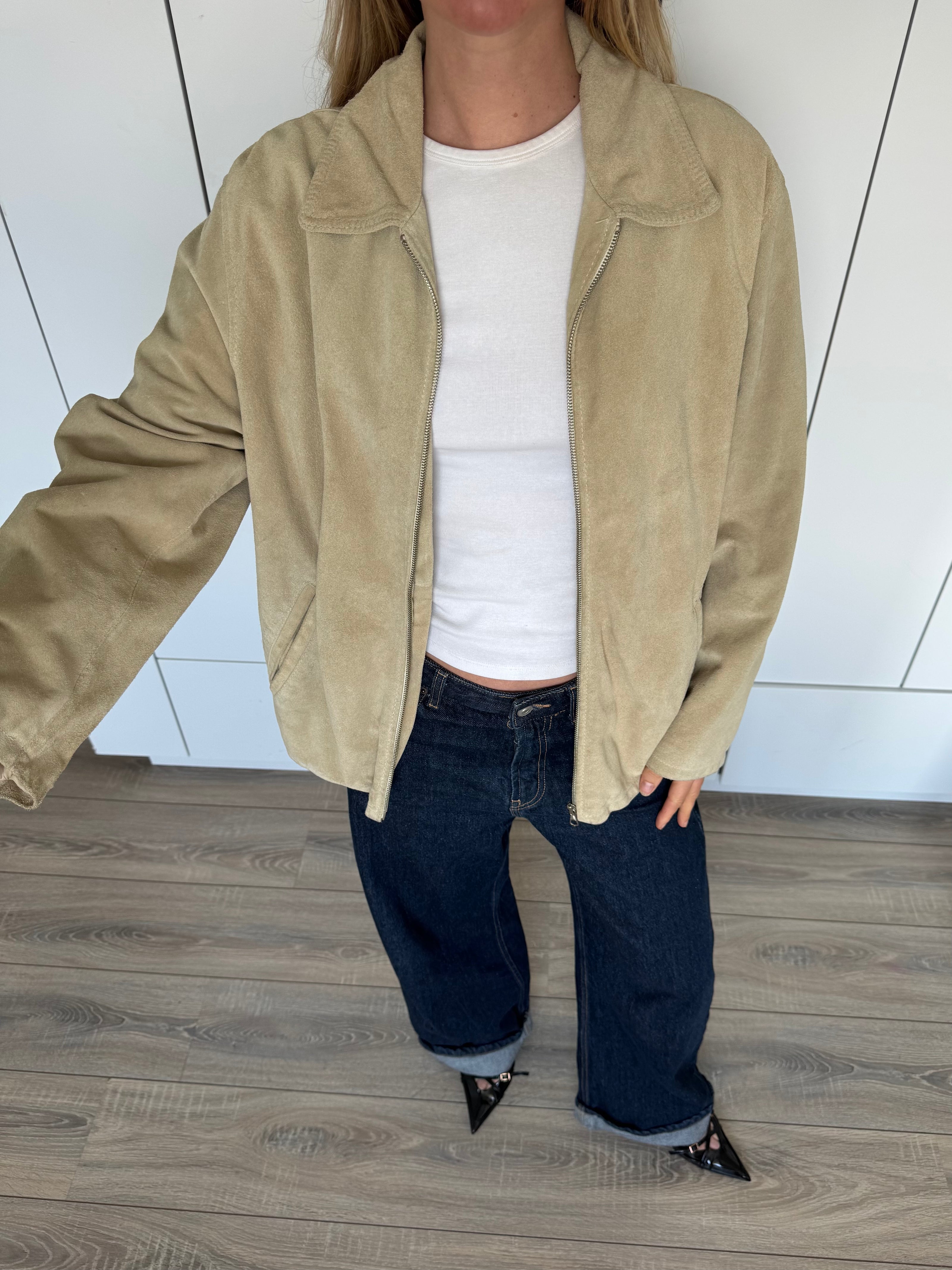 Light Beige Suede Bomberjacket