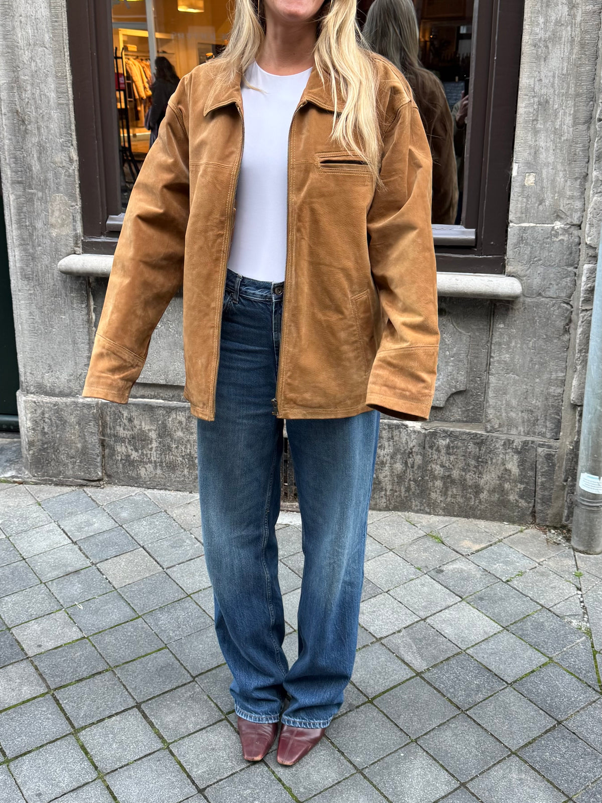 Beige Suede Oversized Jacket