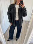 90s Black Leather Oversized Bomberjacket