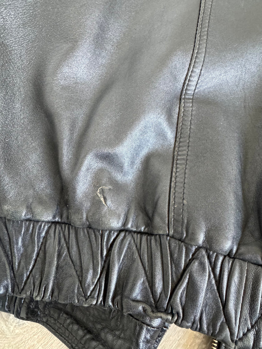 90s Black Leather Oversized Bomberjacket