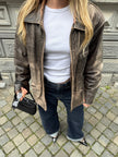 Super Oversized Distressed Brown/Grey Leather Vintage Jacket