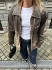 Super Oversized Distressed Brown/Grey Leather Vintage Jacket