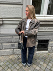 Super Oversized Distressed Brown/Grey Leather Vintage Jacket