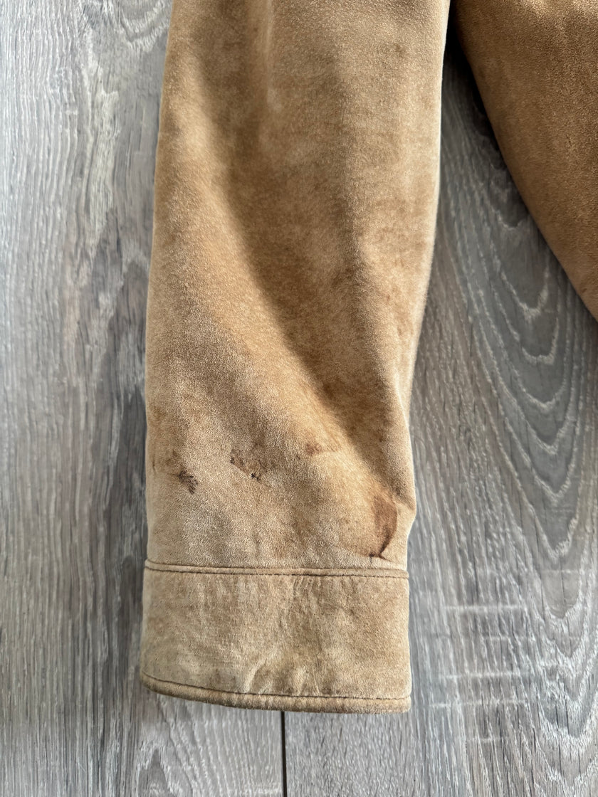 Beige Suede Bomber Jacket