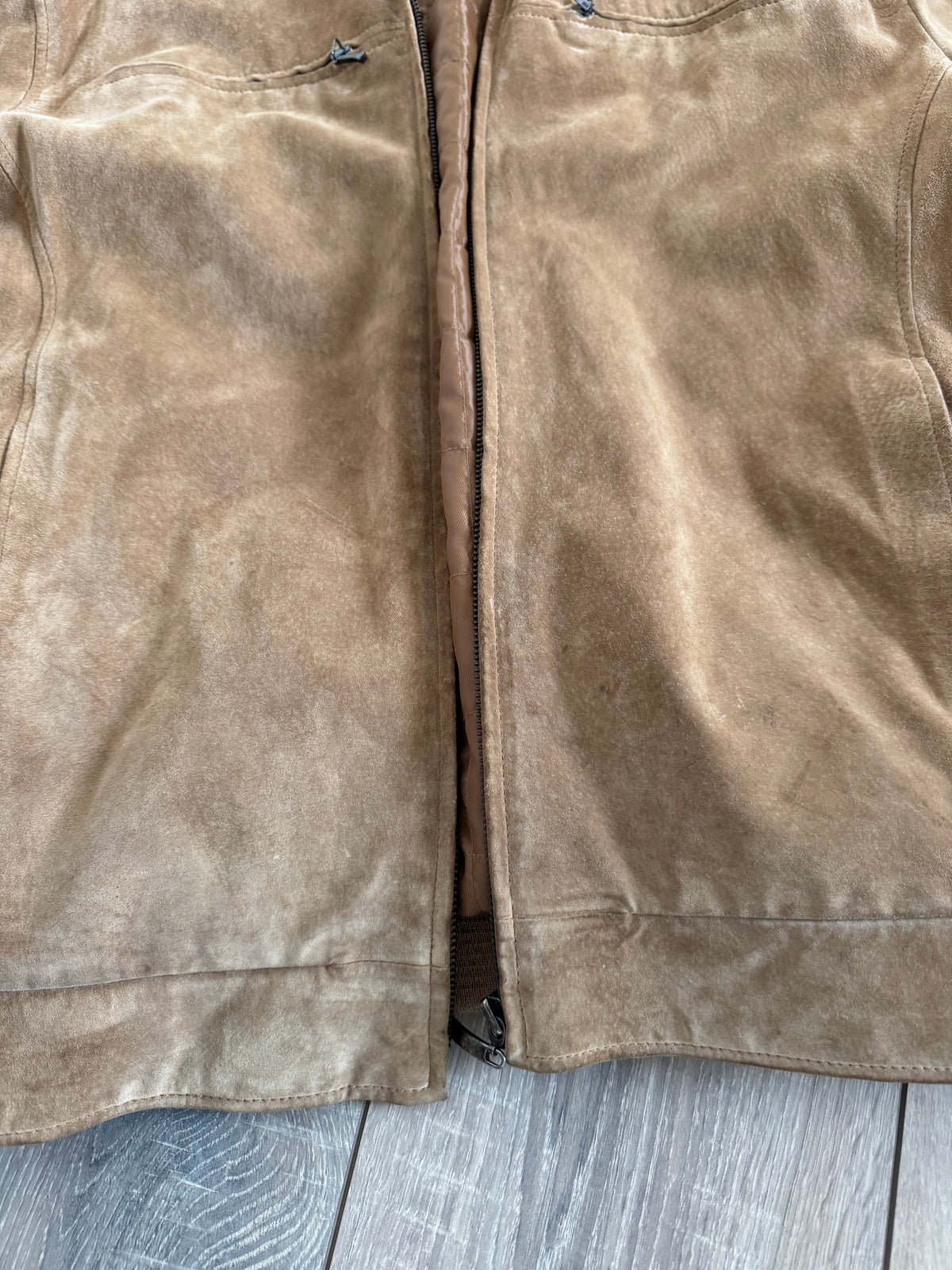 Beige Suede Bomber Jacket