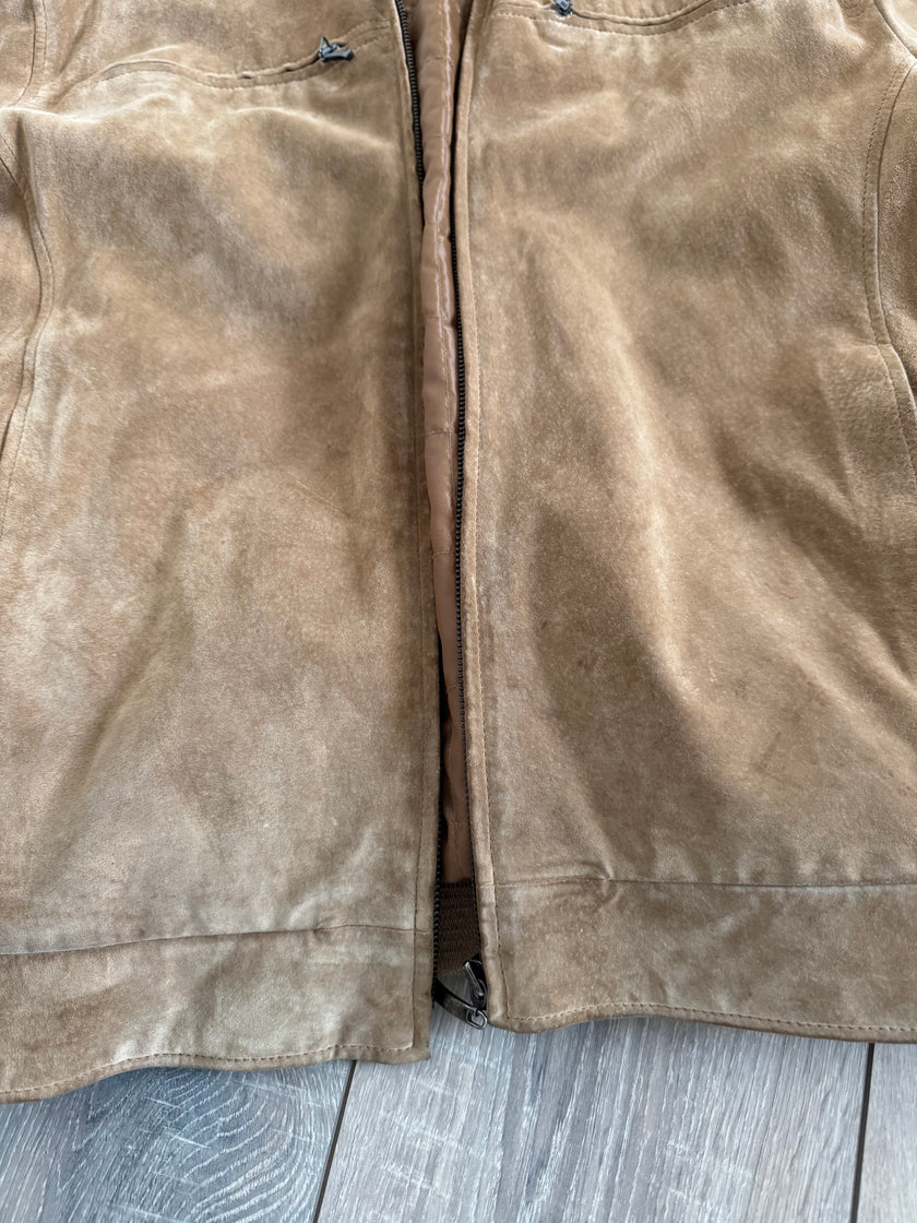 Beige Suede Bomber Jacket