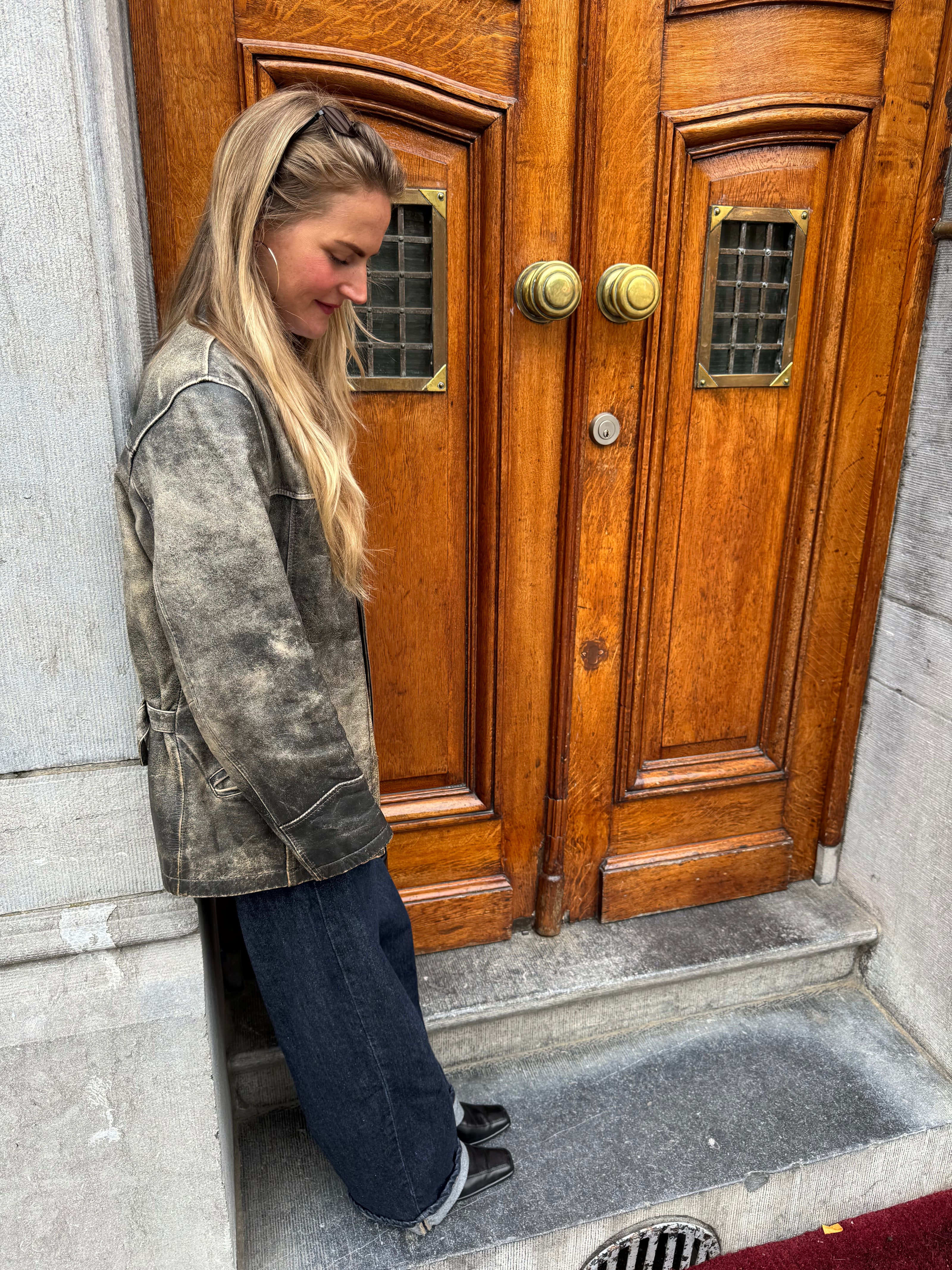 Arma Grey Distressed Leather Vintage Jacket