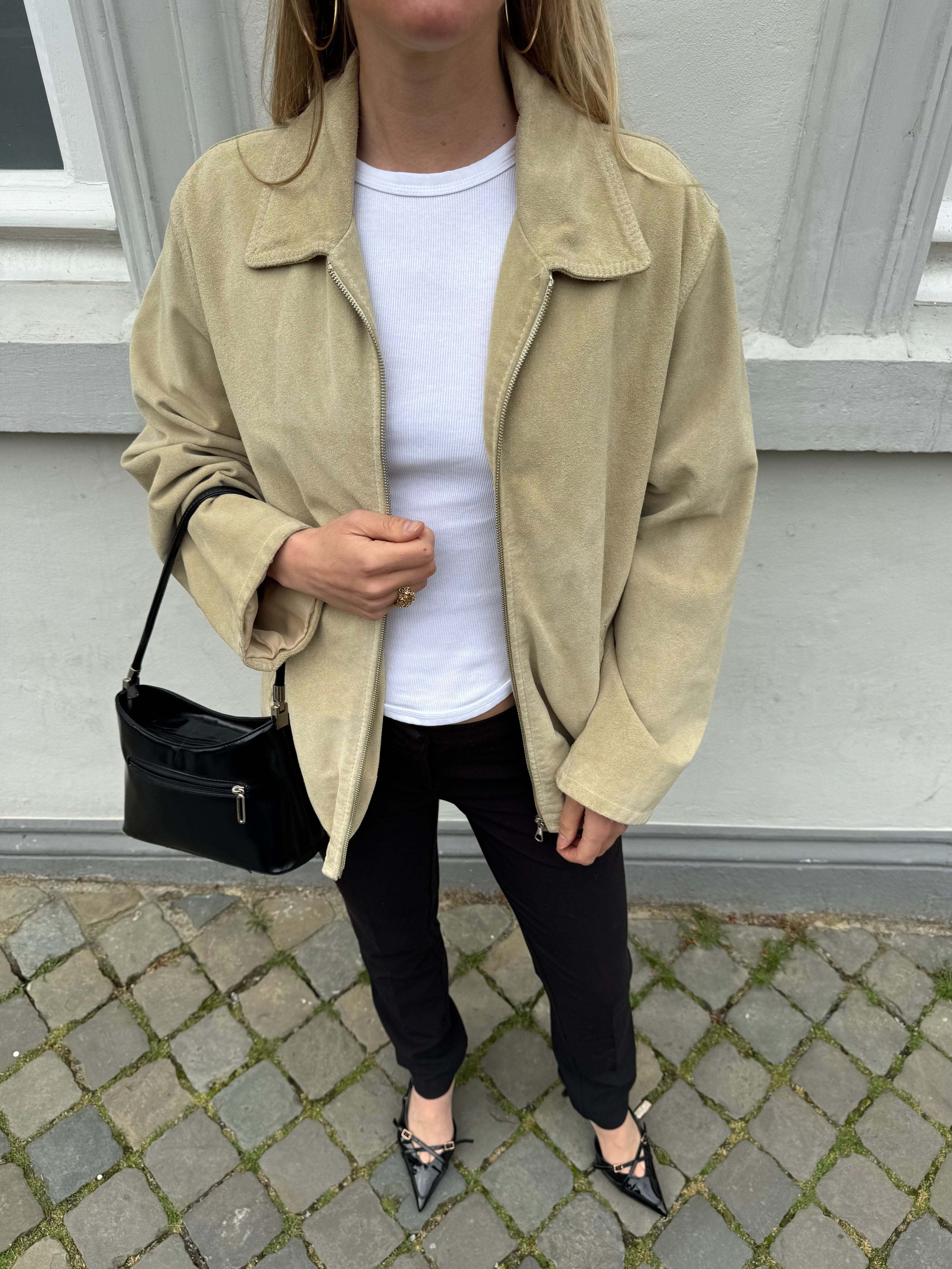 Light Beige Suede Bomberjacket