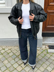90s Black Leather Oversized Bomberjacket