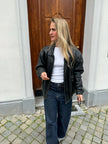 90s Black Leather Oversized Bomberjacket