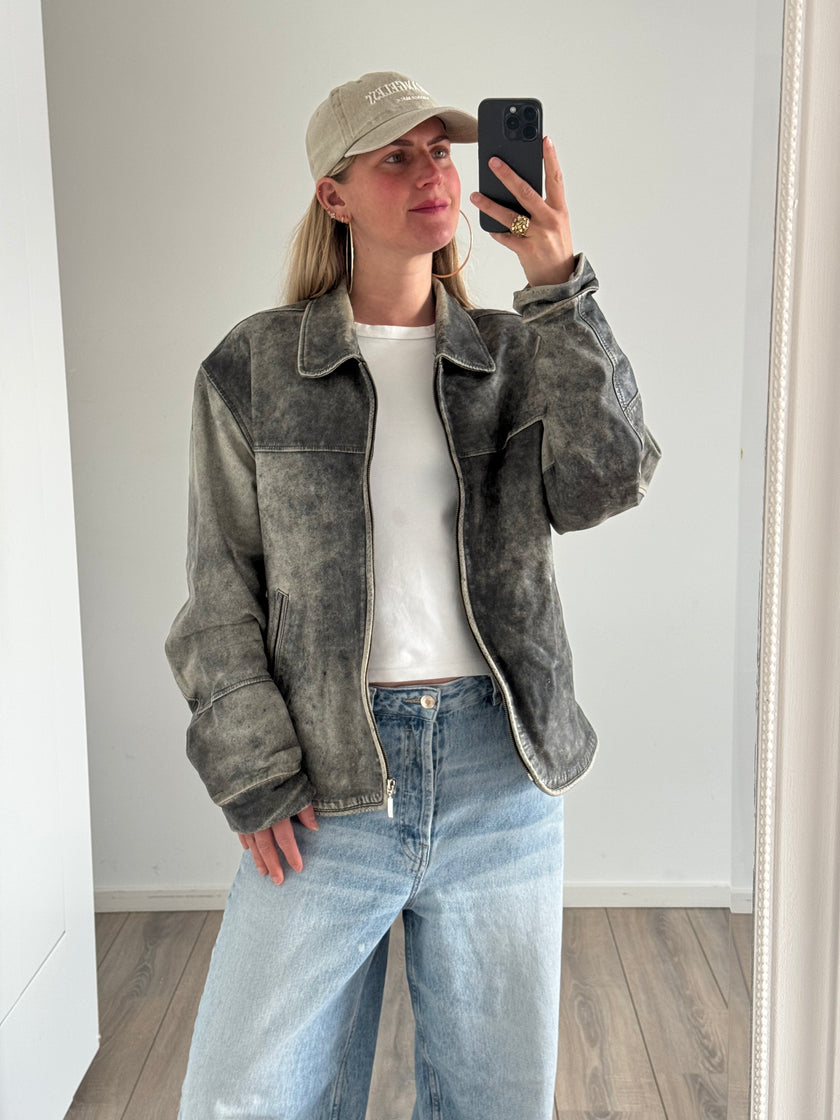 Hugo Boss Distressed Oversized Leather Jacket