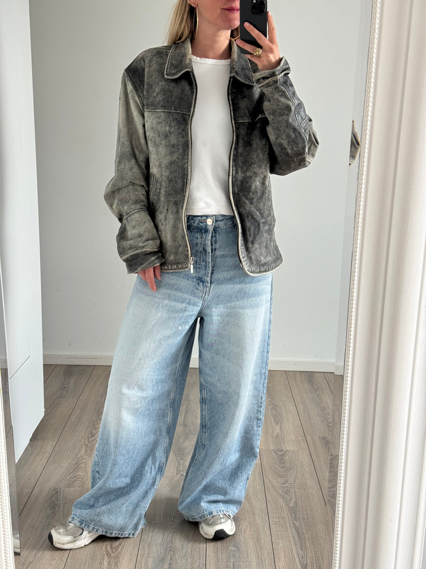 Hugo Boss Distressed Oversized Leather Jacket
