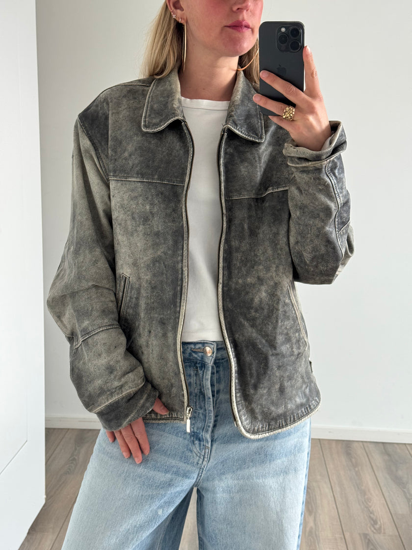 Hugo Boss Distressed Oversized Leather Jacket