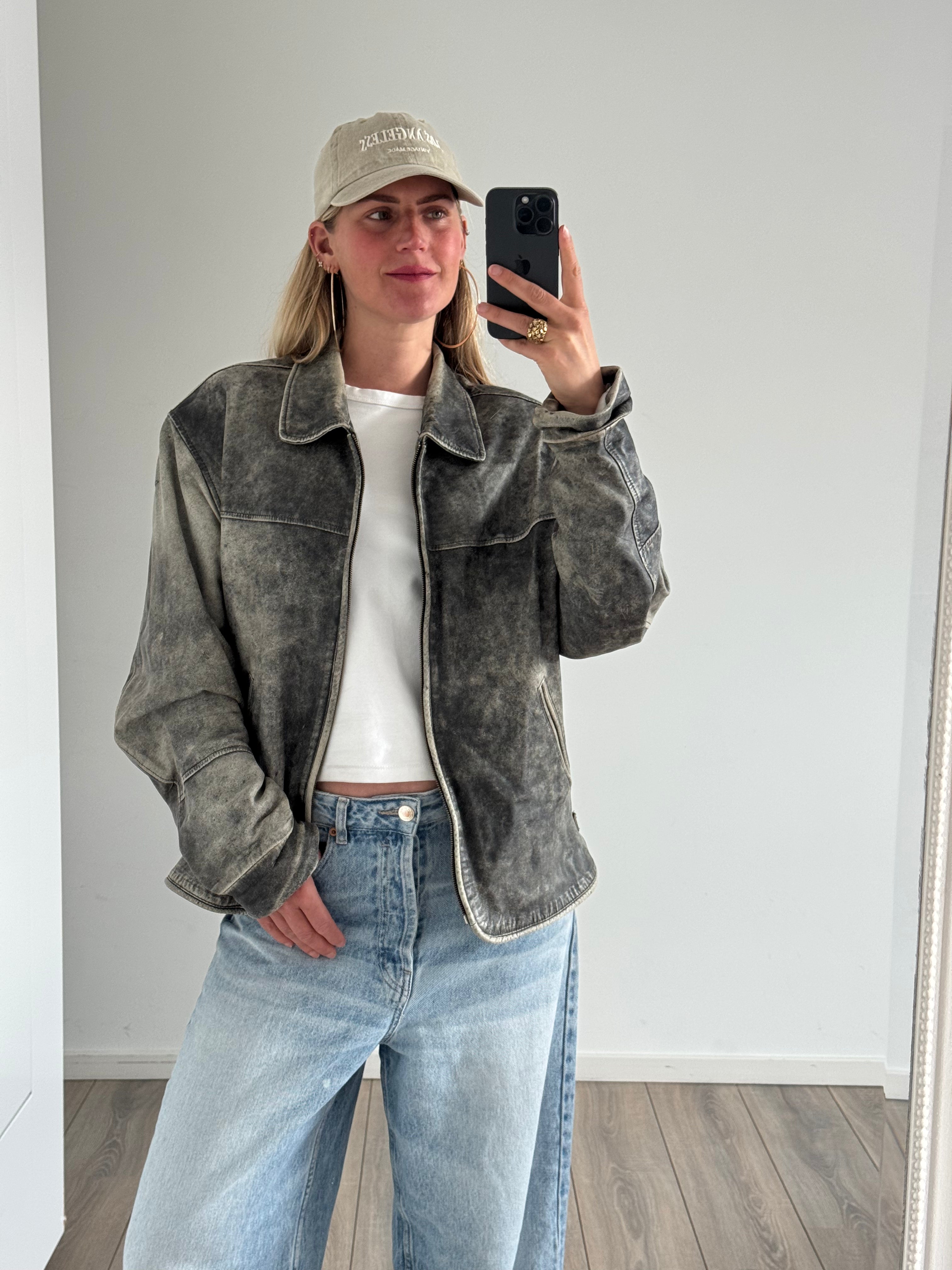 Hugo Boss Distressed Oversized Leather Jacket