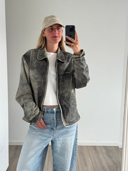 Hugo Boss Distressed Oversized Leather Jacket