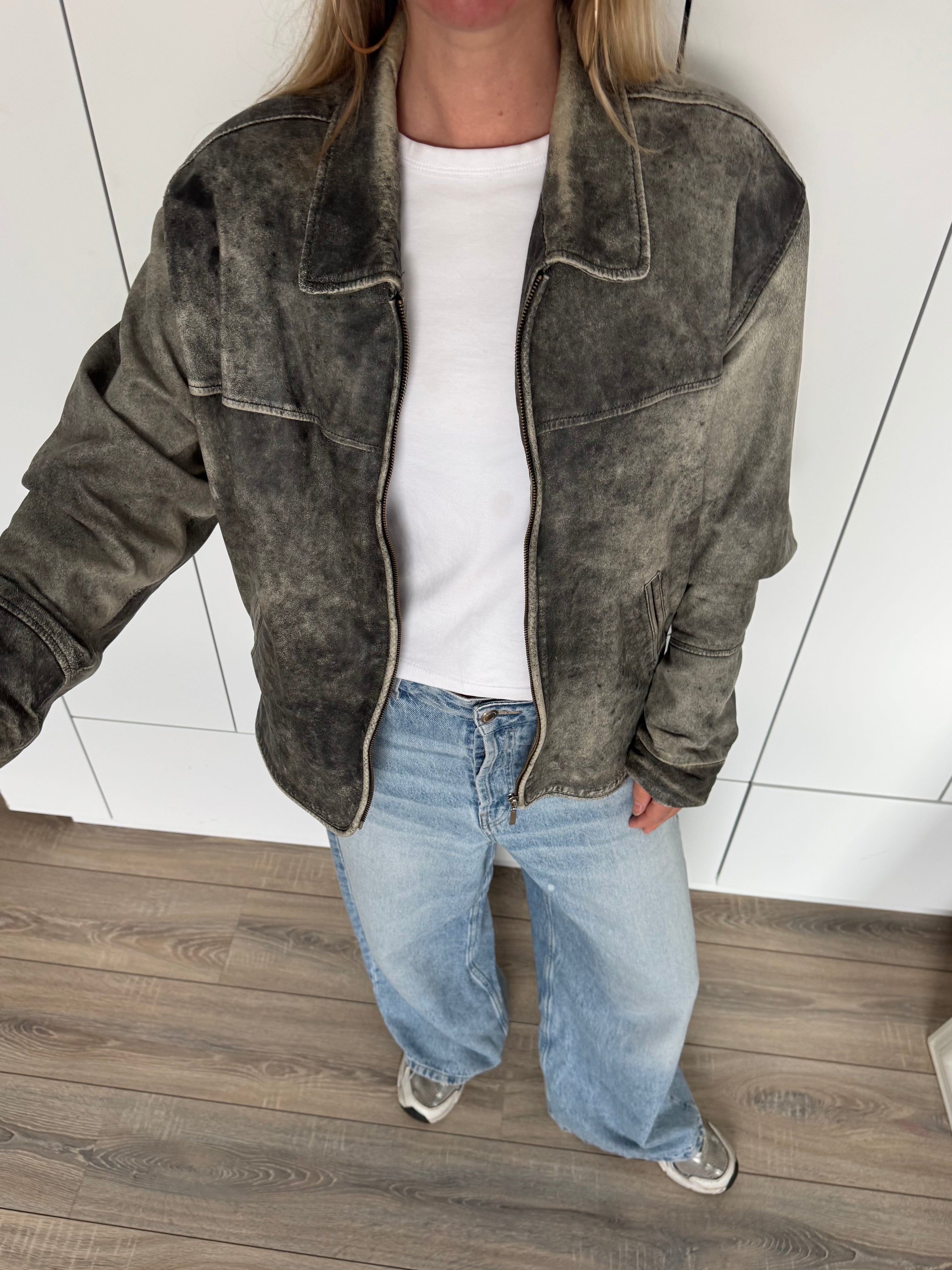 Hugo Boss Distressed Oversized Leather Jacket