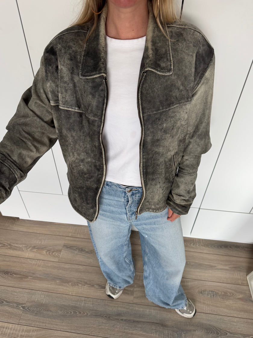 Hugo Boss Distressed Oversized Leather Jacket