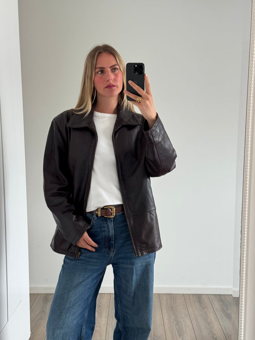 Dark Brown Oversized Leather Jacket