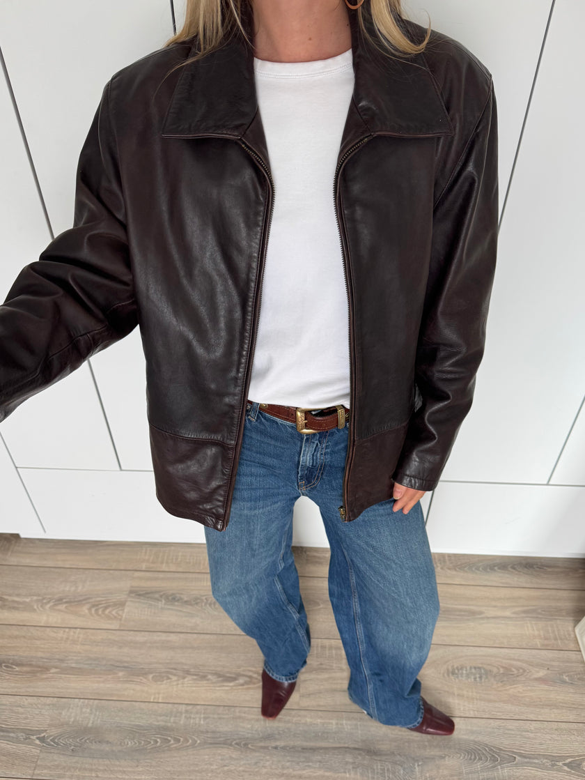 Dark Brown Oversized Leather Jacket