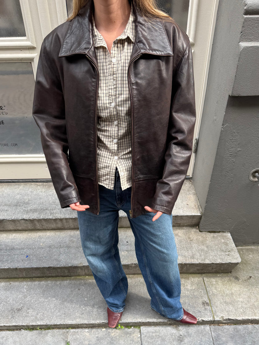 Dark Brown Oversized Leather Jacket