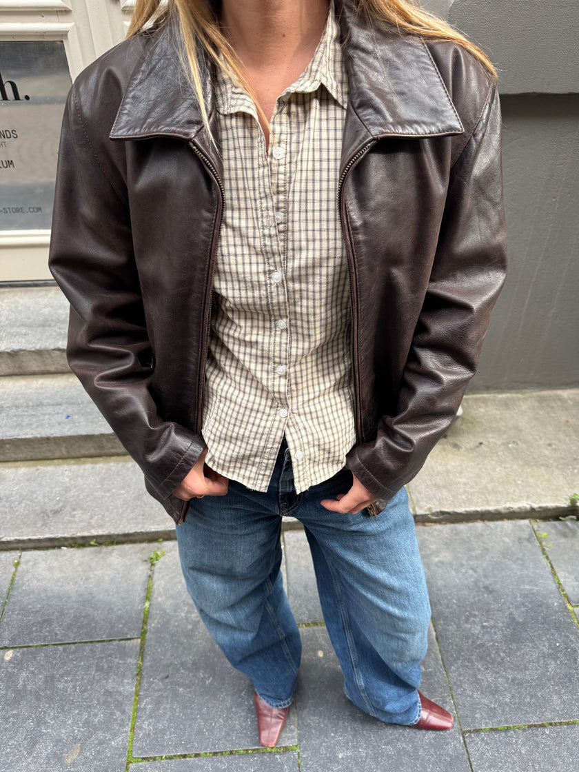 Dark Brown Oversized Leather Jacket