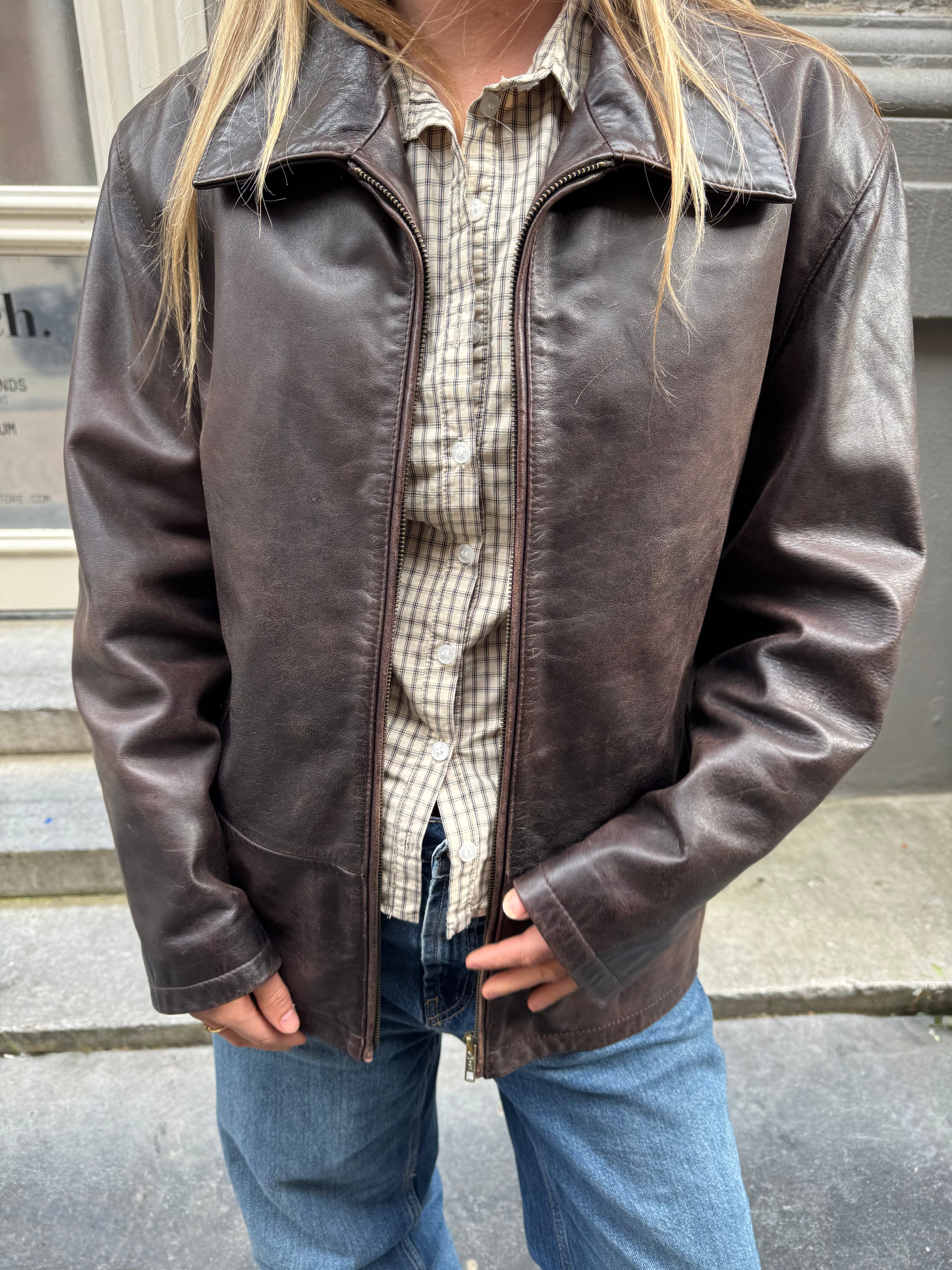 Dark Brown Oversized Leather Jacket