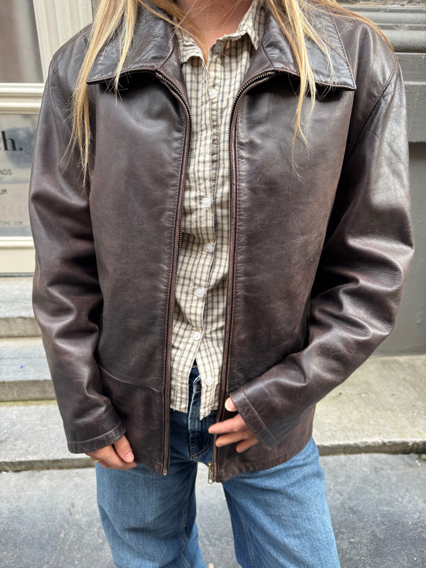 Dark Brown Oversized Leather Jacket